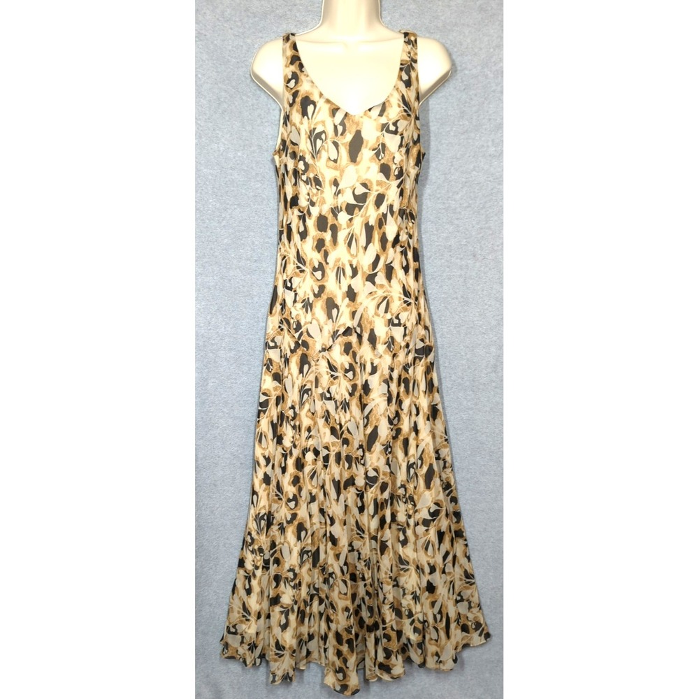 Vtg 100% Silk Maxi Dress 14 Y2K 90s Woodland Fairy Feminine Party Wedding Guest